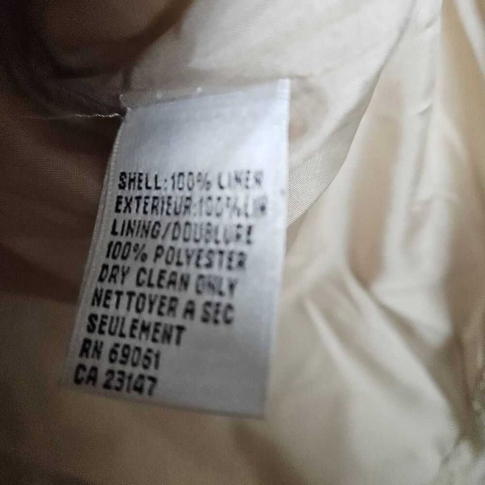 Talbots Irish Linen Cream Natural Tan Pants Suit Size 10/12 - Picture 3 of 8